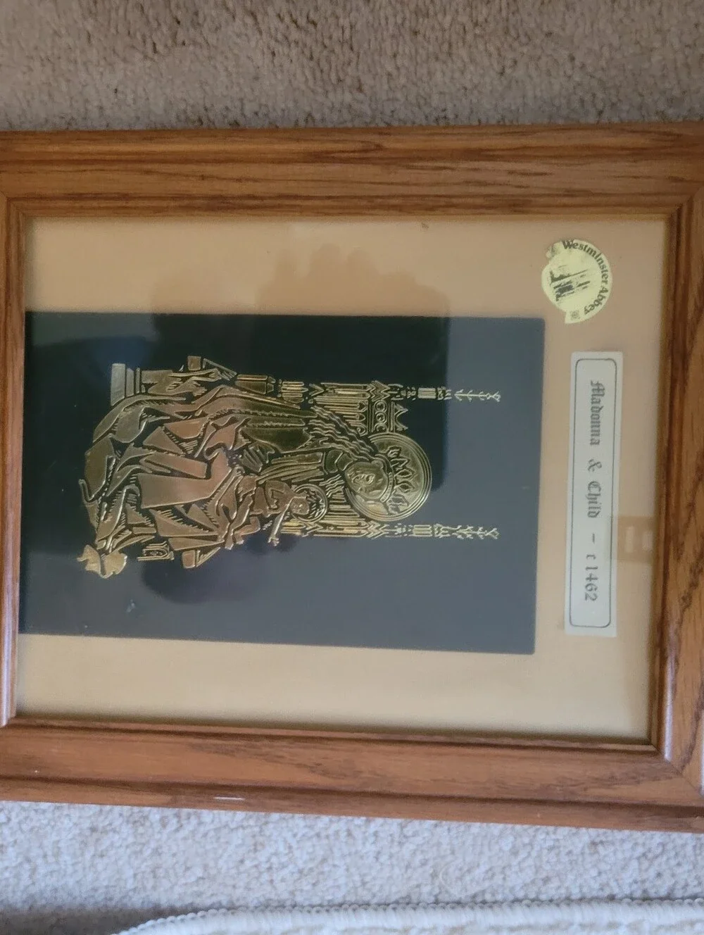 Vintage Framed Westminster Abbey Brass Rubbing Art – Madonna & Child c.1462